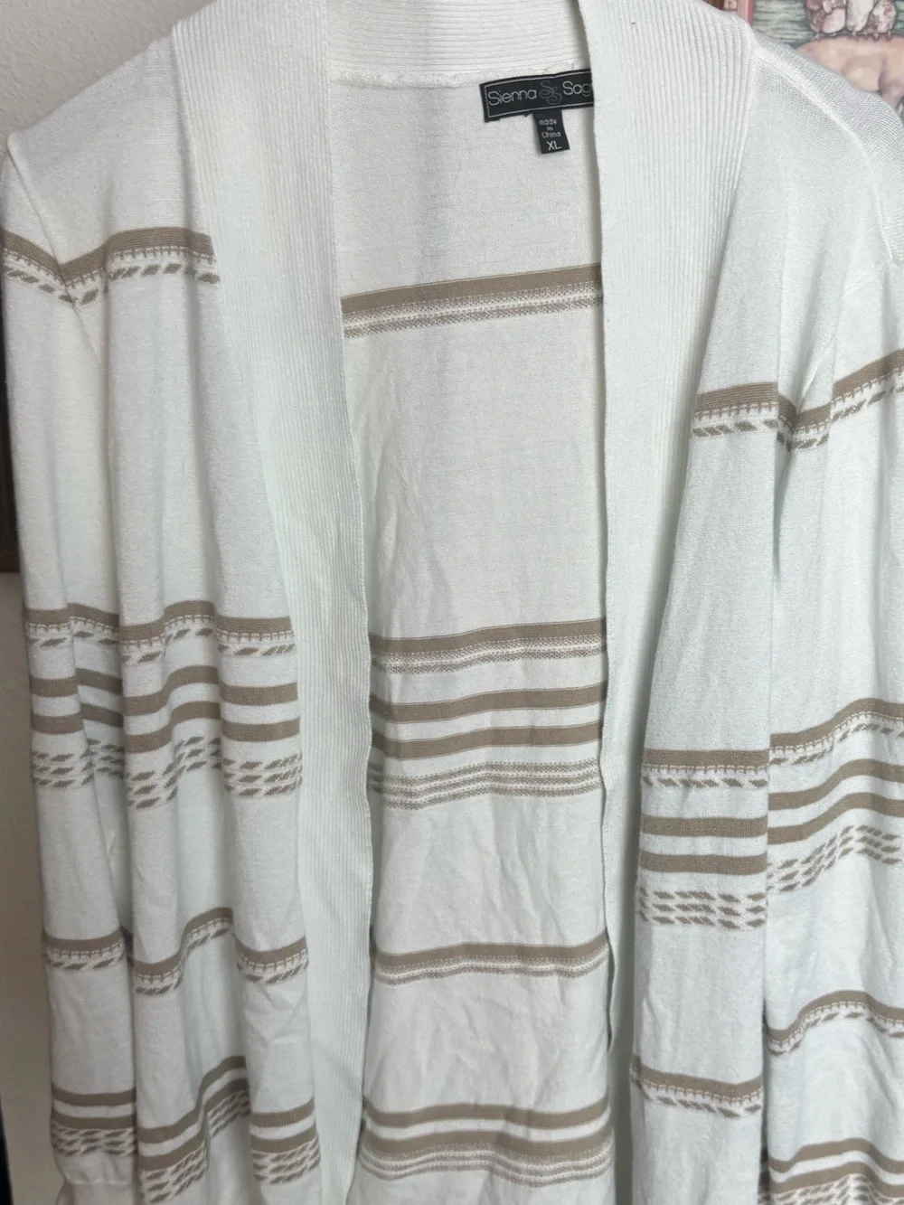 Sienna & Sky White & Beige Striped Open Cardigan Size XL